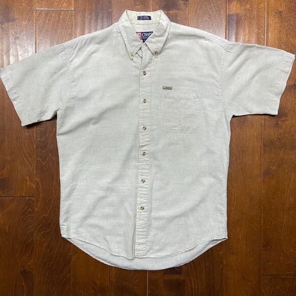 Chaps Ralph Lauren Vintage 90s Casual Linen Blend Beige Button Down Shirt Medium - Picture 4 of 9